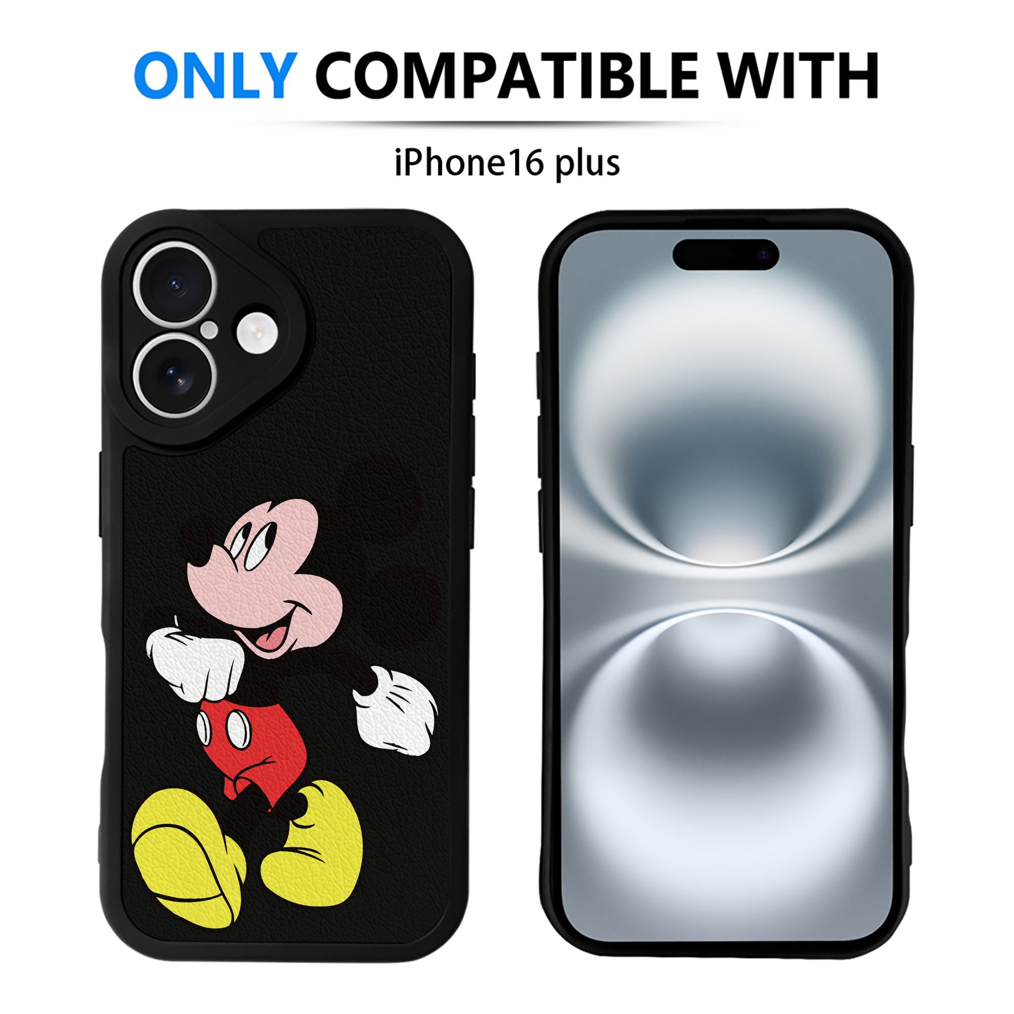 （画像用） ミッキーマウス Mickey Mouse 【iPhone 16シリーズ対応】シリコンスマホケース（レザー調） 材質：シリコン